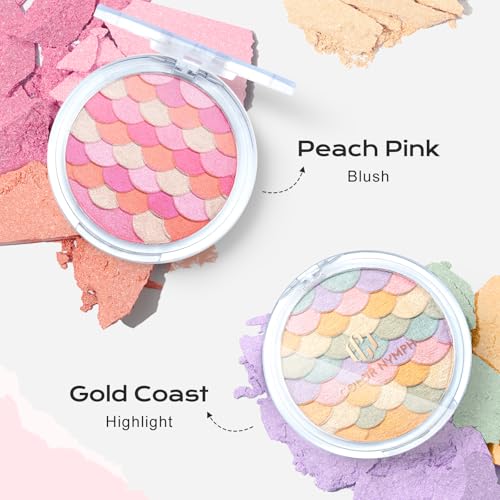 Color Nymph Multi-Colored Blush Highlighter Makeup Palettes | Highly Pigmented Soft Shimmer Powder | Vegan & Cruelty Free, Travel-Friendly Design (Peach Pink & Gold) - Image 3