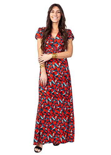 Robe longue fluide Marbella imprimé fleuri rouge style bohème chic