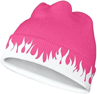 Fire Flame Beanie Hats for Men Women Daily Soft Funny Graphic Beanie Cuffed Plain Knit Skull Cap White Pink Winter Warm Running Hat