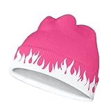 Fire Flame Beanie Hats for Men Women Daily Soft Funny Graphic Beanie Cuffed Plain Knit Skull Cap Whi