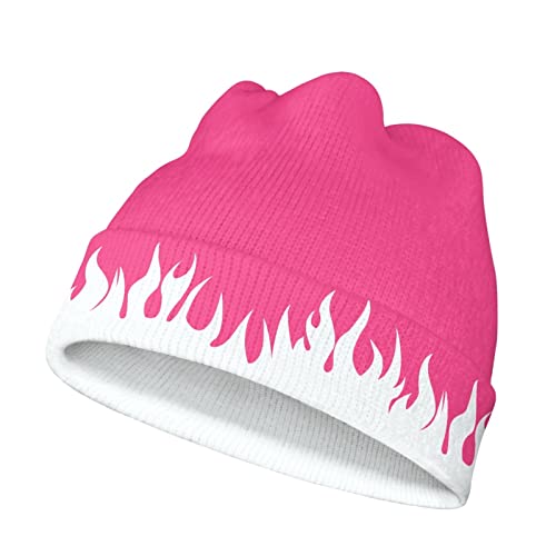 Fire Flame Beanie Hats For Men Women Daily Soft Funny Graphic Beanie Cuffed Plain Knit Skull Cap White Pink Winter Warm Running Hat #TOP1