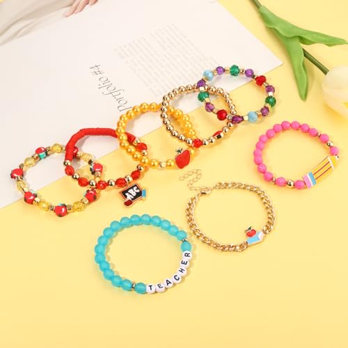 BVGA Teacher Bracelets for Women Pencil Book ABC Beaded Bracelets Teacher Appreciation Gifts Back to School Outfits Jewelry Accessories3