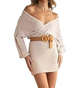 Zilcremo Women's V Neck Long Batwing Sleeve Cable Knit Sweater Dress Pullover Bodycon Mini Dresses