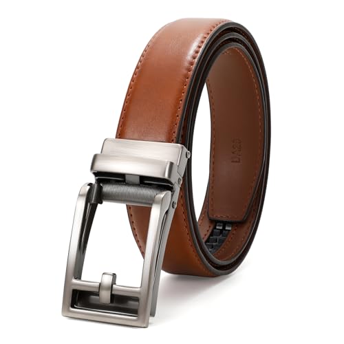 JASGOOD Boys Belt Leather Ratchet Dress Belt Kids Adjustable Leather Belt for School Uniform One Hand Release