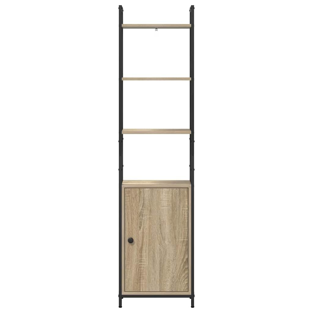 Regał na książki dąb Sonoma 40 x 24 x 161 cm, materiał drewnopochodny, 6 przegródek, 1 drzwi, wytrzymały regał stojący na książki, dekoracja, domowe biuro, nowoczesne wzornictwo