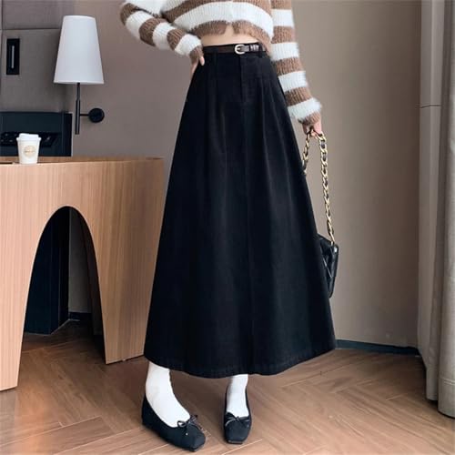 Womens Korean Style High Waist Pleated Skirts Corduroy Long Vintage Umbrella Skirt3