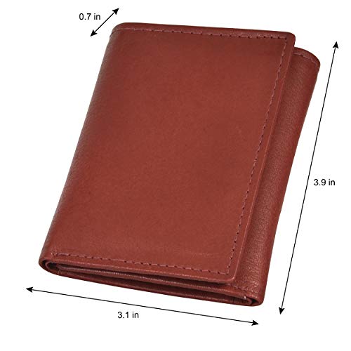 Image of Leatherboss Leather Boys Slim Compact Flap Id Coin Pocket Trifold Wallet, Burgundy