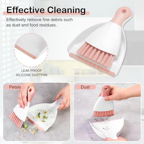 Image of NACENA Mini Dustpan and Brush Set 2 Pack, Small Broom and Dustpan Set Dust Pan and Mini Hand Broom Dustpan and Broom Combo Compact for Home Table Keyboards Sofa Kitchen, Pink