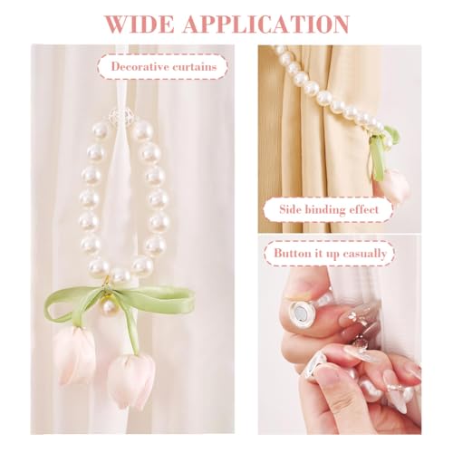 Image of HASTHIP Curtain Tiebacks, Curtain Holders with Tulip Flower Charm Elegant Decorative Holdbacks for Sheer, Home Living Room Bedroom Decor Tie Backs