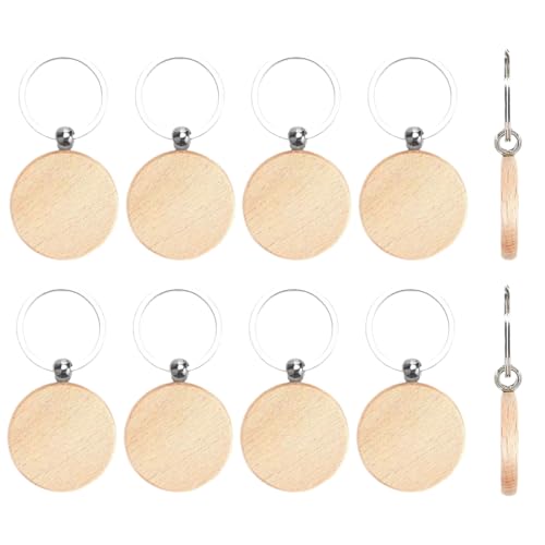 GONZTEL 12 Piezas Llavero Redondo de Madera Personalizable, Llavero de Madera en Blanco para Pintar y Grabar, Ideal para DIY, Decoración y Regalos