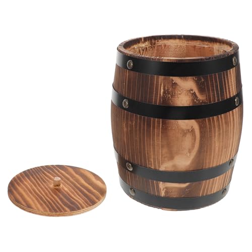 HIAKDOFT Porte-Ustensiles Vintage En Bois Carbonisé Seau De Rangement En Forme De Tonneau Organisateur Compact Pour Couverts Fourchettes Cuillères Et Baguettes Pour Cuisine Bureau Ou Restaurant