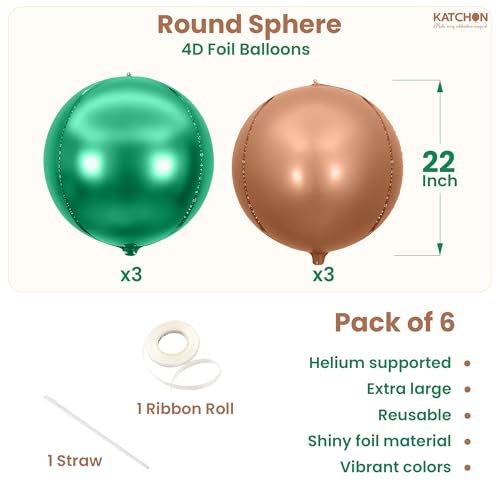 Image of KatchOn, Green and Brown Foil Balloons - 22 Inch, Pack of 6 | Brown and Green Foil Balloons for Safari, Jungle Party Decorations | Mardi Gras, St. Patricks, Fiesta Party, Football Party Decorations