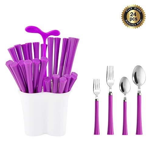 HF HOFTEN Silverware Set, 24 Piece Stainless Steel Flatware Set Include Fork Spoon