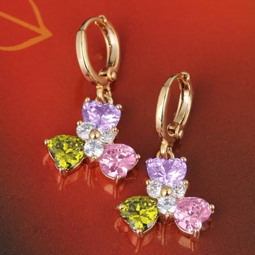 Créoles pendantes or 9 carats, améthyste et rubis précieux