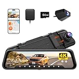WOLFBOX M40 10'' Mirror Dash Cam, 4K+1080P Rear View Camera, Front and Rear Dual Cameras with ADAS/BSD, Voice Control, Built-in WiFi, Includes 64GB Card & GPS