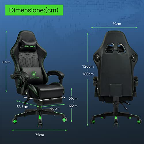 Sedia Gaming Ergonomica con Poggiapiedi e Altoparlante Bluetooth Poltrona Ufficio Scrivania Sedie Girevole Musicale con Braccioli di Collegamento - Sedia gaming - Immagine 8