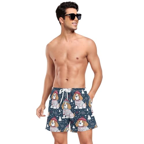 Winter Beagles Pattern Men's Swim Trunks with Liner Quick Dry Beach Shorts Swimwear Bathing Suit S-XXL3