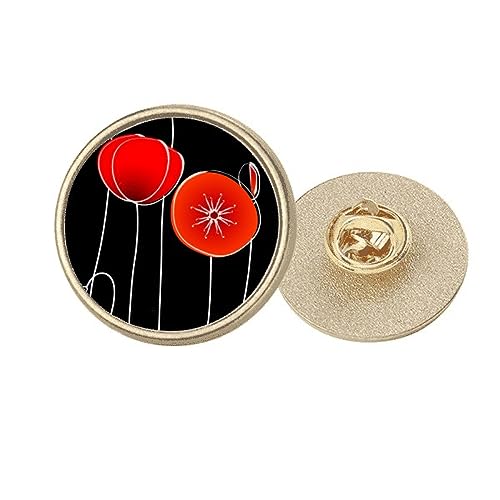 Broche ronde en métal doré et fleurs rouges finition prestige