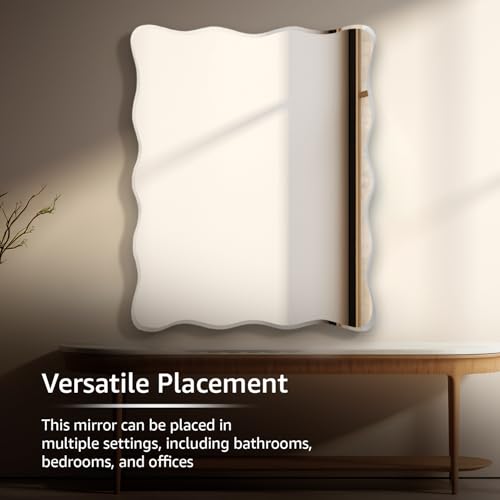 Image of Amazon Basics Frameless Rectangular Glass Wave Wall Mount Mirror with Beveled Edges - Decorative Bathroom, Bedroom, Living Room, Dressing Room & Entryway Mirror - 45 x 0.4 x 60 cm