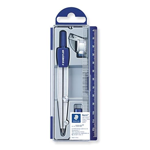 Staedtler Noris Club 550, Set de Dibujo Estuche, Compás Escolar, Adaptador y Tubo de Minas, Azul/Metálico