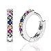 SWEETV 925 Sterling Silber Creolen für Frauen Mädchen - 8mm kleine Creolen Multicolor Zirkonia