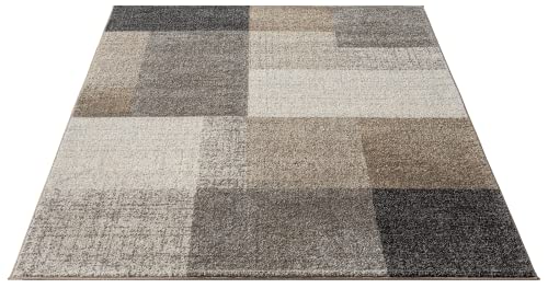 the carpet Pearl Modern dense short pile living room bedroom rug, Contour cut, Geometric pattern, Chequered, Beige, 120 x 160 cm - Image 4