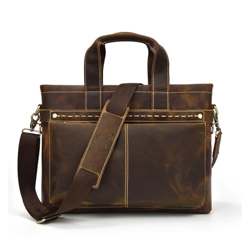 JSEIAJB Men's Briefcase Vintage Leather Men's 15-inch Laptop Commuter Tote Top Layer Cowhide Shoulder Bag