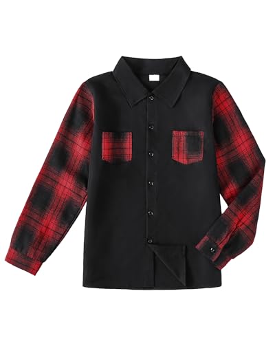 PureChapter Boys Button Down Shirt Fashion Long Sleeve Plaid Pocket Kids Clothes Fall Winter School Casual Shirt