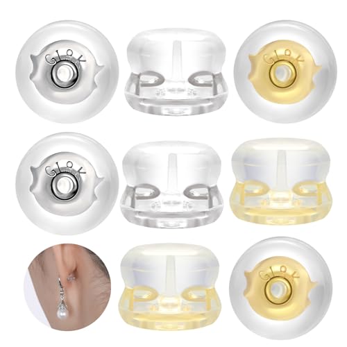 Earring Backs for Droopy Ears, Silicone Locking Earring Backs for Studs Heavy Earring, Earring Backing Replacement in 2 Colors: White Gold,14K Gold,