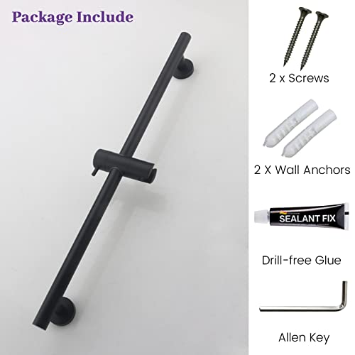 Hamoler Wall Mount Shower Slide Bar For Bathroom With Adjustable Handheld Shower Holder Stainless Steel Shower Sliding Bar, Matte Black #TOP6