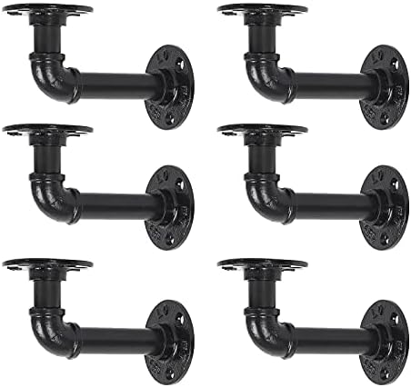 Sunexinlo Industrial Pipe Shelves Brackets, Cast Iron Heavy Duty Elbow Pipe Shelving Brackets, Black (6)