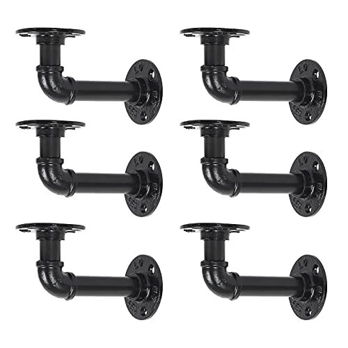 Sunexinlo Industrial Pipe Shelves Brackets, Cast Iron Heavy Duty Elbow Pipe Shelving Brackets, Black (6) #TOP18
