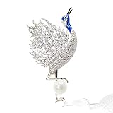 JIBSA Bird Brooch Pin Cubic Zirconia 10mm Pearl Setting White Gold Filled Jewelry for Bird Lovers