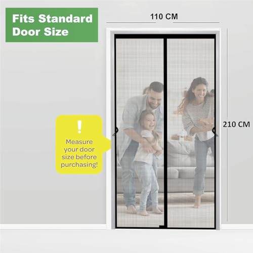 Image of KARP Fiberglass Mosquito Net for Door with Stay-Open Buckle (110 cm X 210 cm, Black) | Auto-Closing Insect Screen Full Frame Hook & Loop for All Door Types