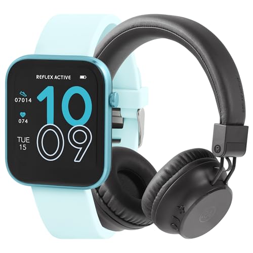 Image of Reflex Active Series 12 Blue Strap Smart Watch and Wireless Foldable On Ear Headphones with Built in Mic Bundle Gift Set