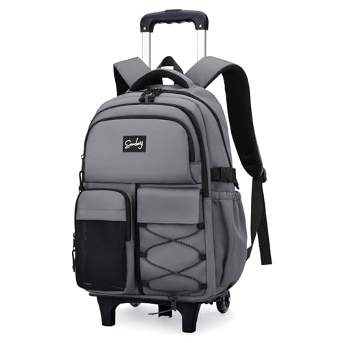 Etaishow Mochila com rodinhas para meninos com rodas, mochila escolar com rodas para meninos adolescentes, H 2 rodas - cinza escuro, 2 rodas