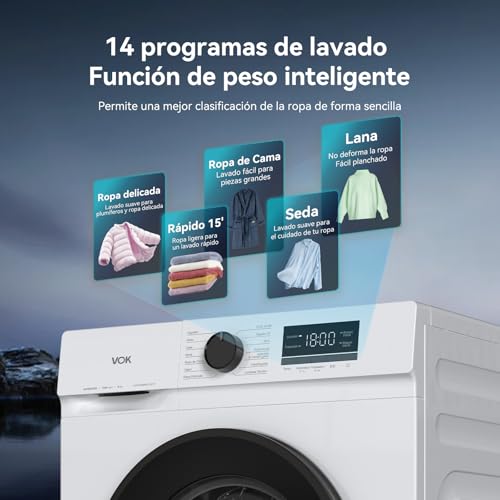 Miniatura 6 de Vok Lavadora Evw-6bawl2410 6 Kg Carga Frontal Clase A, Inverter Silencioso, 14 Programas, 1000 Rpm, Vapor Antiarrugas, Fondo Reducido 42cm , Blanco