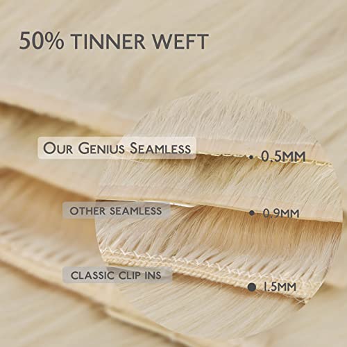 Image of WENNALIFE Lace Seamless Clip in Hair Extensions Human Hair 7pcs Ultra Invisible 50% Thinner Seamless Clip Ins Platinum Blonde Natural Remy Hair 16 inch