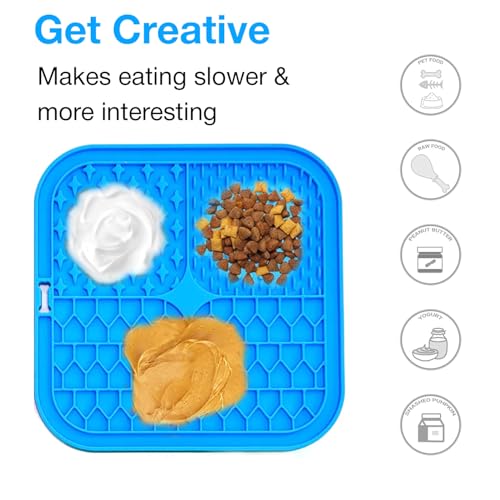 Image of Licking Mat for Dogs and Cats | Premium Lick Mat Suction Cups | Anxiety and Boredom Relief | Slow Feeding Mat Puzzle Toy | Food Grade Silicone Distraction Toy (Blue)