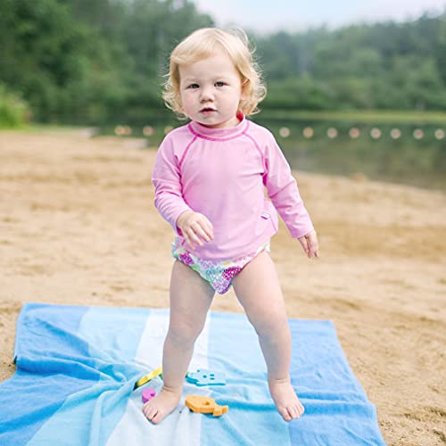 Ruffle Snap Reusable Absorbent Swimsuit Diaper-White Zinnia-12mo - Thumbnail 4