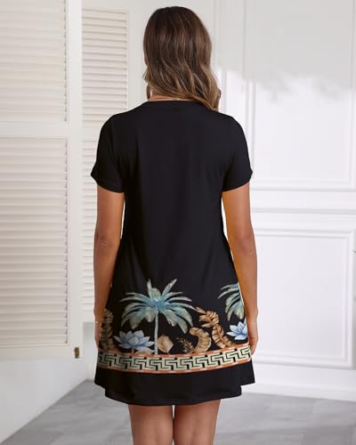 Image of COSSEN Women's Casual T Shirt Dress V-Neck Short Sleeves Swing Dresses Birthday Party Summer Travel Beach with Pocket