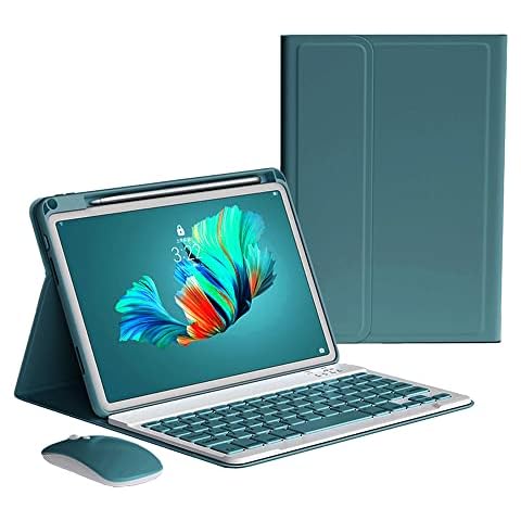 iPad Air 5th 4th Generation Keyboard Case Mouse, Support Pencil Charging Magnetically Detachable Wireless Color Keyboard Slim Shell Lightweight Smart Case (6Dark Green) Cover