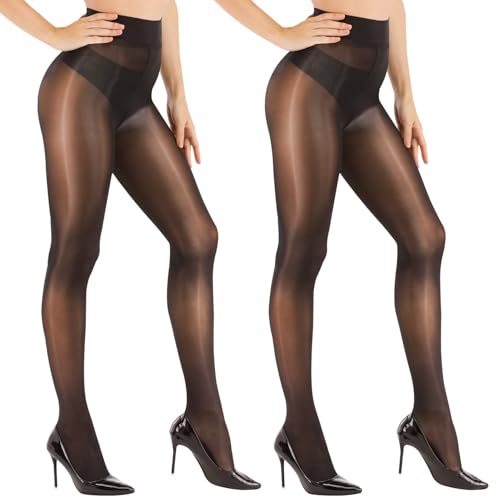 Image of Women's Super Sexy Shiny Sheer Control Top Footed Tights Silk Stockings Ultra Shimmery High Waist Pantyhose