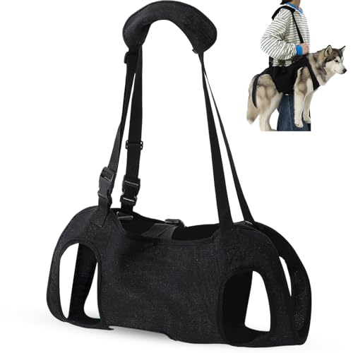 Shinylin Dog Carry Sling Emergency Backpack Pet Legs Support and Rehabilitation Dog Lift Harness Adjustable Lifting Straps Carrier for Senior Dogs Joint Injuries Arthritis Hiking Skiing Black(L)