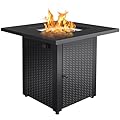LEGACY HEATING Zeta 1 Propane Fire Pit Table, 50,000BTU Outdoor Gas Fire Pit, 2 in 1 Firepit Table w/Lid, Lava Rock, ETL Certified 28in Steel Fire Table add Warmth to Parties on Backyard, Black