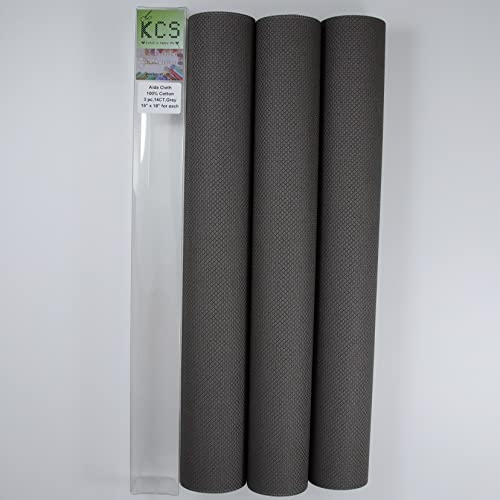 Image of KCS 3 pc of 15 inch x 18 inch Counted Cross Stitch Cotton Aida Cloth Needlework Fabric,14CT,Dark Grey