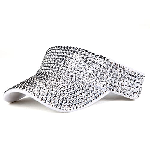Image of Gudessly Shiny Rhinestones Sport Sun Visor Adjustable Summer Cap Visor Caps for Women Men
