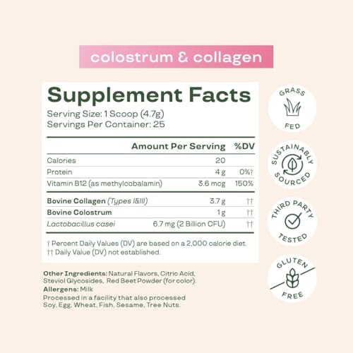 Bloom Nutrition Bovine Colostrum Powder with Vitamin B-12 for Gut Health, Immune Support, Hair Growth & Beauty Supplement | Strawberry, 25 Servings - Thumbnail 4