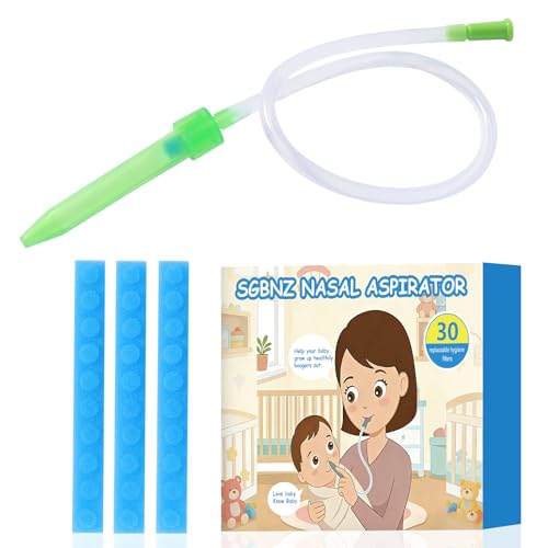 Image of Nasal Aspirator for Baby with 30 Hygiene Filters 0-12 Months, Compact Size, Baby No Bulky Feel Reusable Infant Nose Cleaner, Easy to Use and Clean, Portable for Both Travel and Home Use-Green