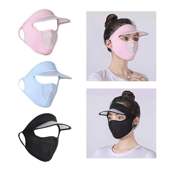 Image of Sunscreen Face Shield with Hat Brim, Ice Silk Material, UV Protection Mask for Women, Pack of 1